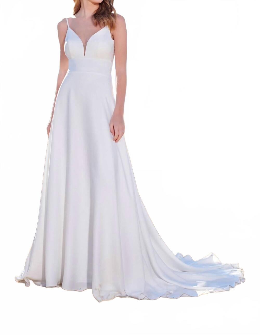 NEW ENCHANTING BY MON CHERI spaghetti strap wedding gown in diamond white